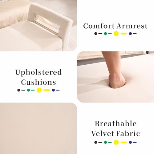 Chifee & Vingol Storage Bench with Armrests, 67.91 Inch Velvet End of Bed Bench Upholstered Storage Ottoman for Bedroom, Livingroom, Entryway - Beige - color: 68"-beige