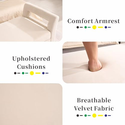 Chifee & Vingol Storage Bench with Armrests, 67.91 Inch Velvet End of Bed Bench Upholstered Storage Ottoman for Bedroom, Livingroom, Entryway - Beige - color: 68"-beige