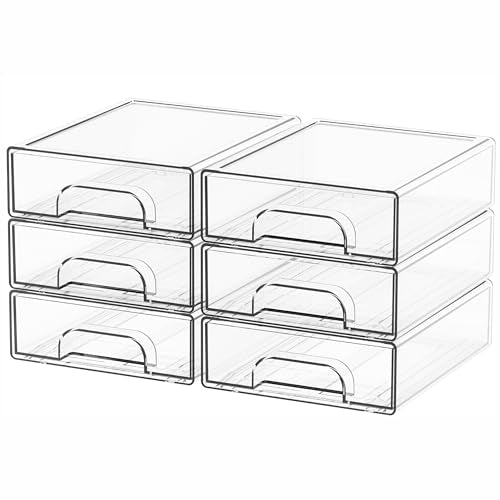2.2'' Tall Small Clear Stackable Storage Drawers,6 Pack Stacking Acrylic Organizers Drawers for Hair Accessories,Makeup,Pen,Art Crafts,Office Supply Organizer and Desktop Plastic Mini Drawers - color: Clear-2.2 In Tall, size: 6 PCS