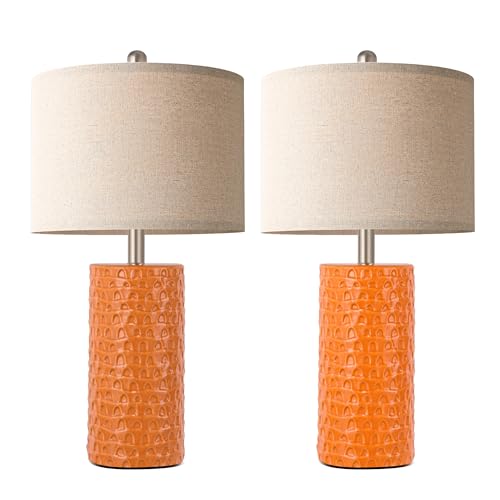 23" Modern Ceramic Table Lamp Set of 2, Table Lamps for Living Room, Rustic Farmhouse Bedside Lamps Nightstand lamp for Bedroom, Desk Lamp for End Table Home Decor Orange - color: Orange