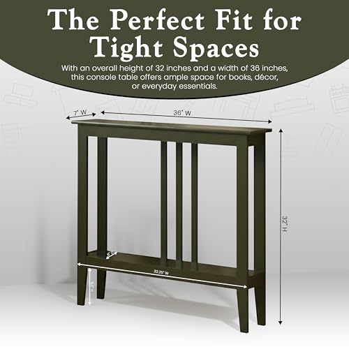 Kings Brand Narrow Console Table with Storage Shelf for Entryway, Caviar | Slim Sofa Table for Hallway, Foyer or Living Room with Open Shelf for Décor, Books & Everyday Essentials - color: Caviar
