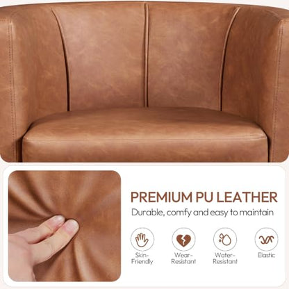 Yaheetech Barrel Accent Chair, Mid Century Armchair, Brown | Faux Leather Chair with High-Density Foam Seat, Upholstered Barrel Sofa Chair for Living Room Bedroom Waiting Room - color: Brown, size: Set of 1