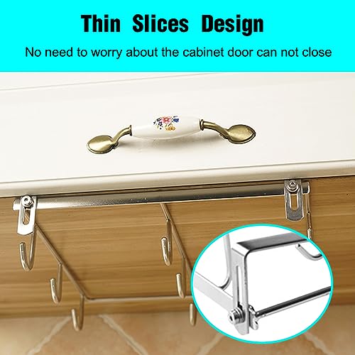 Mug Holder Under Cabinet for 1.18"- 1.96" Thickness Cabinet Base, 9 Hooks Cup Organizer Hanging Coffee Mug Rack Tea Cup and Utensil Hooks Drilling Free Mug Hanger Under Shelf
