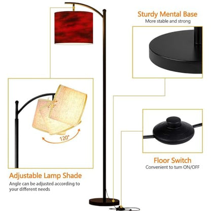 Arc Floor Lamp Black red Abstract Toned Fiery Effect Copy Space for Modern Tall Standing Lamp Dimmable with Remote Adjustable Drum Shade Footswitch for Living Room Bedroom Office - color: Multi1