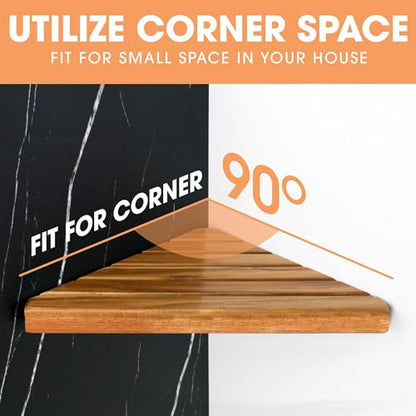 ENKEZI Acacia 2,3 Tiers Corner Shower Shelf, Triangular Corner Shelf Wooden Bathroom Shelf for Tiled Wall, Shower Corner Shelf, No Drilling Requied (3)