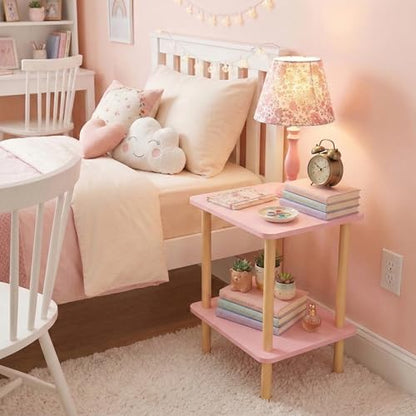 FORAOFUR Pink Side Table with Charging Station, Small Side Table Living Room with 2 USB Ports and Outlets, End Tables for Small Spaces in Living Room, Bedroom & Nursery, 2 Tier Nightstand - color: Pink