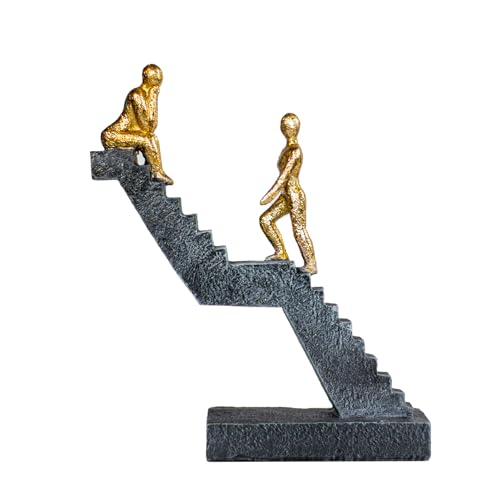 Modern Staircase Sculpture, Gold Figures on Black Steps - color: ‌"dual Gold"‌