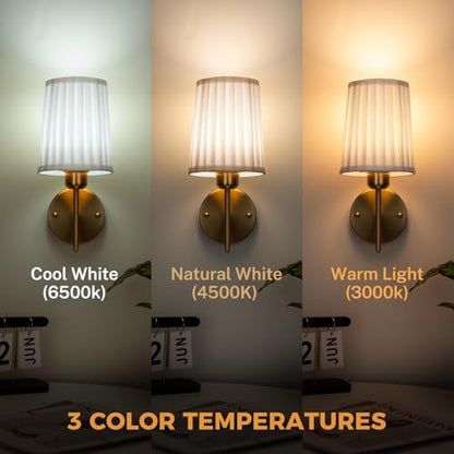 Battery Operated Wall Sconce Set of Two, Wireless Wall Sconces with 10000mAh Dimming Magnetic Bulb, Rechargeable Wall Sconce with Pleated Fabric for Bedroom Living Room Gallery Hallway, Gold - color: Gold-White