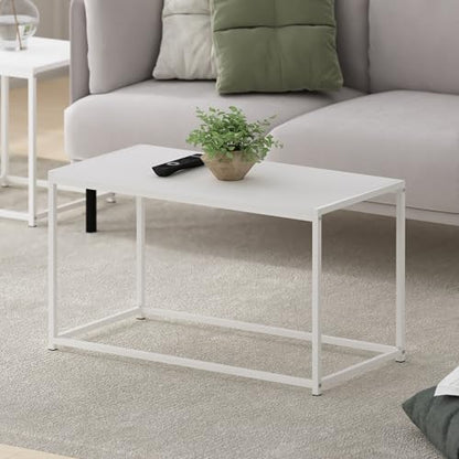 Furinno CAMNUS Coffee Table, Metal Frame Modern Center Table, Rectangular Side Table, Toolless Assembly, for Living Room, Bedroom, Home Office, Solid White - color: Solid White/White, size: Rectangular, 31.5"W