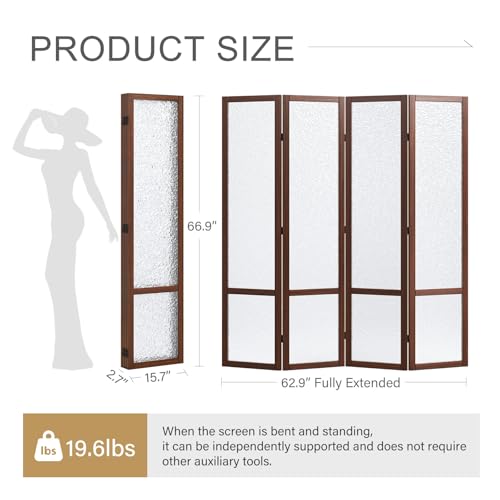Acrylic Room Divider, 4-Panel Freestanding Partition Screen, Frosted Translucent Privacy Panel - Lightweight Modern Divider for Home Office Studio (Walnut, 4 Panels) - color: Walnut