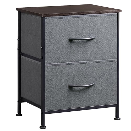 WLIVE Nightstand, 2 Drawer Dresser for Bedroom, Small Dresser with 2 Drawers, Bedside Furniture, Night Stand, End Table with Fabric Bins for Bedroom, Closet, Entryway, College Dorm, Dark Grey | End Table with Fabric Bins for Bedroom, 15-Min Quick-Assembly