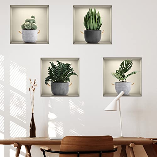 3D Wall Stickers DIY Flower Wall Decal Removable Waterproof Wall Art Decor for Bedroom Living Room Offices Home Decoration (Green Pot Plants) - color: Green Pot Plants