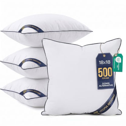 Utopia Bedding 18x18 Throw Pillow Inserts, Decorative Pillows, Pack of 4 | Piping Throw Pillows, Plush & Supportive, Aesthetic Cushion Sham Stuffer for Sofa, Office, Couch & Bed, Set of 4, White - size: 18x18 Inch