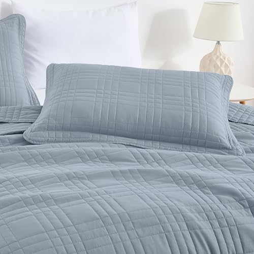 Chezmoi Collection Kingston Queen Size Bedspread Set, 3-Piece Cool Gray Oversized Quilted Microfiber Lightweight Bedspread Coverlet (100"x106") for All Seasons - color: Cool Gray, size: Queen