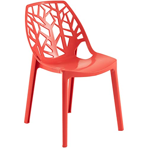LeisureMod Cornelia Stackable Dining Chair in Solid Red - Modern Spring Cut-Out Tree Design Acrylic Armless Accent Side Chair for Kitchen, Living Room, and Dining Area - color: Solid Red, size: Single