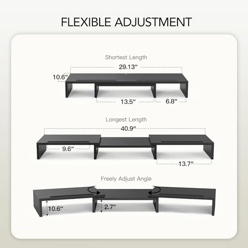 AMERIERGO Dual Monitor Stand Riser for 2 Monitors, Monitor Stand for Desk, Adjustable Computer Monitor Stand with 2 Slot, Multifunctional Desktop Organizer Stand for Laptop, PC, Computer, Printer - color: Black