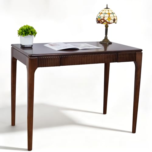 Solid Wood Desk with Drawer, Small Writing Desk for Small Spaces,Gaming Study Home Office Workbench woodenDesks for Work, 39.4 inch Wooden Computer Desk for Bedroom Walnut Color