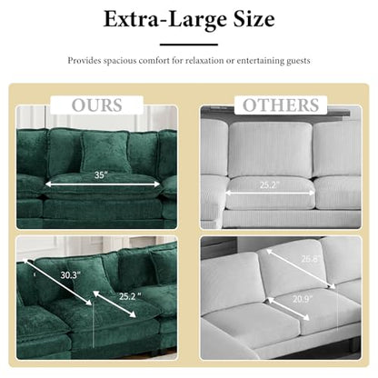 81.9" Oversized Green Loveseat Sofa, 2 Seater Large Sectional Couches for Living Room, Chenille Fabric Modular Sectional Sofa, Deep Seat Wide Armrest Home Sofas Set, Love Seat Couches - color: Wide Arm-green, size: 2 Seater