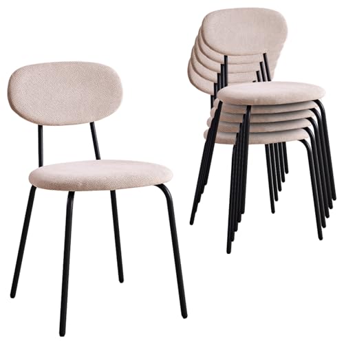 Stackable Guest Chairs Set of 6, Upholstered Waiting Room Chairs with Metal Legs for Reception, Breakroom, School, Meeting, Office - color: Khaki, size: Set of 6