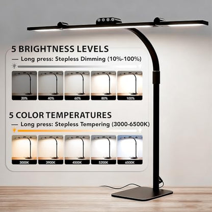 LED Desk Lamp for Home Office with Base, 28.2" Adjustable Gooseneck Swing Arm Ultra Bright Desk Light, Dimmable Architect Table lamp for Desktop Computer Light, Reading, Study, Workbench - color: Black
