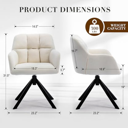 EALSON Comfy Velvet Desk Chair Modern Computer Task Chair no Wheels Swivel Accent Chair with Mid Back Arm Chair for Living Room/Bedroom/Home Office(Beige) - color: White