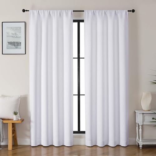 Gwine Pura White Curtains 84 inches Long, Light Filtering Thermal Insulated Noise Reducing Window Curtain Panels for Bedroom, Elegant Solid Soft Drapes for Living Room, Each 40Wx84L, 2 Panels - color: Pure White, size: 40"W x 84"L (Pack of 2)