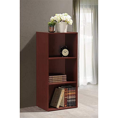 Hodedah 3-Shelf Bookcase in Mahogany - color: Mahogany, size: 3-Shelf