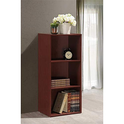 Hodedah 3-Shelf Bookcase in Mahogany - color: Mahogany, size: 3-Shelf