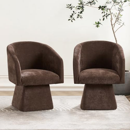 Swivel Modern Accent Chair,Luxury Fabric Upholstered Makeup Chair Comfy Barrel Chair with No Wheels,360°Rotating Vanity Armchair for Living Room Bedroom Office(Brown,Set of 2) - color: Brown, size: Set of 2