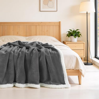 BEAUTEX Sherpa Fleece Throw Blankets Soft Fluffy Flannel Plush Cozy | Fuzzy Grey Cuddle Blanket for Couch, Bed, Sofa, Adults (50" x 60", Grey) - color: Grey, size: Throw-50"x60"