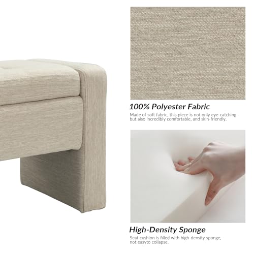 55" Modern Upholstered Storage Bench with Tufted Seat, Fabric Ottoman Bench for Bedroom, Entryway, or Living Room, Soft Close Hinge,Beige - color: Beige