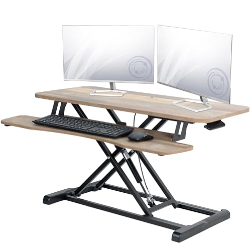 VIVO Reclaimed Wood 36 inch Desk Converter, DESK-V036KP | Height Adjustable, Stand Up Desk Riser, Wide Keyboard Tray, Dual Monitor and Laptop Workstation, Black Frame, K Series - color: Reclaimed Wood, size: 36"