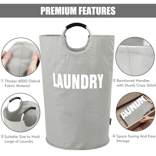 DOKEHOM 160L XX-Large Laundry Basket (7 Colors), Collapsible Laundry Bag, Foldable Laundry Hamper, Folding Washing Bin (Grey, XXL) | Freestanding tall washing bin & foldable laundry bag. Extra large clothes storage basket with durable sturdy handles - col