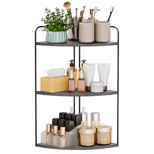 Bathroom Counter Organizer, Vanity & Makeup Countertop Organizer | Corner Bathroom Counter Organizer, Bathroom Sink Organizer, Bathroom Counter Shelf, Countertop Organizer, Corner Desk Shelf - color: Black-grey 3 Tier