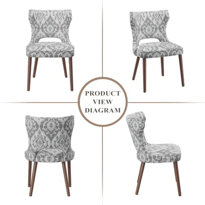 Wooden Dining Chairs Set of 4, Mid Century Dining Room Chairs with Solid Wood Legs, Upholstered Fabric Kitchen Chairs with Ergonomic Curved Backrest for Kitchen Dining Room, Jacquard - color: Jacquard, size: Set of 4