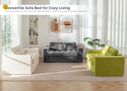 MAXYOYO Folding Sofa Bed, Convertible Sleeper Loveseat with Pillows | 2-Person Fold-Out Loveseat, Convertible Sleeper Bed with Supportive Pillows for Relaxing or Overnight Guests, Beige - color: Beige