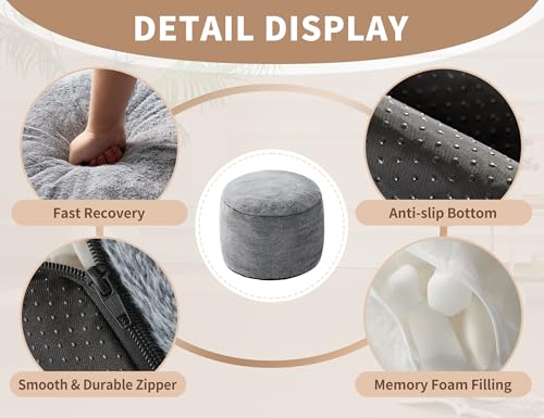 WSOFRLAC Boho Ottoman Living Room Furniture 20"x15", Large Round Ottomans Pouf Couch Foot Rest Grey Pouf Ottoman Foot Rest with Foam Chunk Filling, Pouffe Ottomans Stuffed Foot Rest Poufs for Couch - color: Light Grey, size: 20"D x 20"W x 15"H
