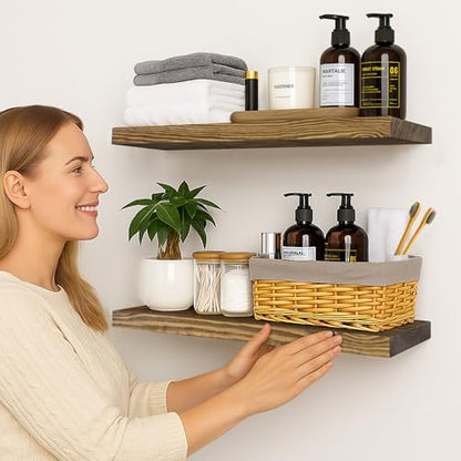 BGMG 30 inch Walnut Floating Shelves for Wall Set of 2,High End Solid Real Wood 30 in Floating Shelf,Rustic Wooden Wall Mount Shelves,Heavy Duty Bracket,30x6.7 inch - color: Dark Walnut, size: 30 inch