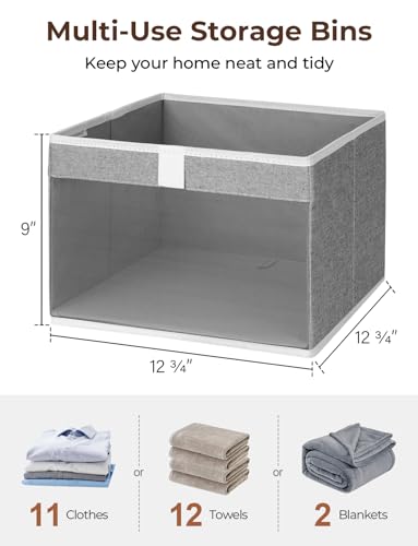 StorageWorks Closet Storage Bins, Large Storage Baskets with Clear Window and Handles, Foldable Fabric Organizer for Clothes, Shelves, Gray, 3 Pack - color: Gray, size: 12 ¾" L x 12 ¾" W x 9" H