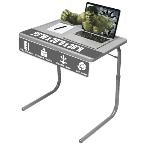 Table-Mate TV Tray Table | Portable Desk Folding Dinner Tray, Couch Table Trays for Eating Snack Food, Portable Laptop Desk, Bed Trays for Eating | Adjustable TV Trays with 3 Angles and Cup Holder - color: Silver, size: 20"D x 25"W x 30"H