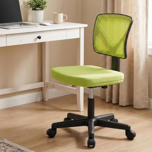 Sweetcrispy Small Armless Desk Chair, Mesh Rolling Office Chairs | Adjustable Ergonomic Lumbar Support, Low-Back, Swivel Wheels, Home Work, Bedroom, Study, Student, Adults, Green - color: Green