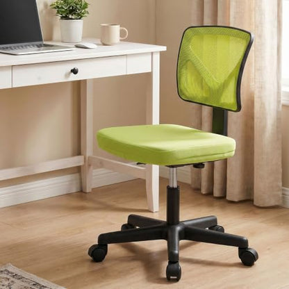Sweetcrispy Small Armless Desk Chair, Mesh Rolling Office Chairs | Adjustable Ergonomic Lumbar Support, Low-Back, Swivel Wheels, Home Work, Bedroom, Study, Student, Adults, Green - color: Green