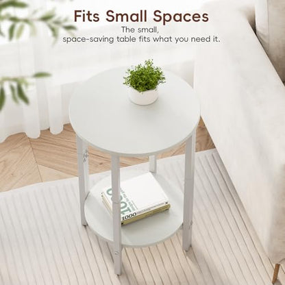 Side Table, Small Round End Table, Set of 2 Half Round Side Table Half Moon Tables, Circle Table Small Round Coffee Table for Living Room, Thin Accent Sofa Table Narrow Entryway Tables, White - color: White