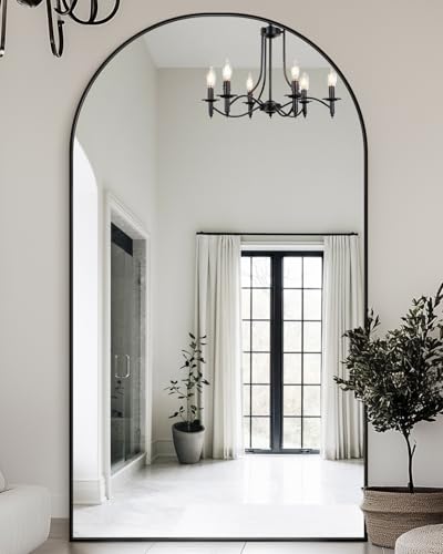 Full Length Mirror with Stand, 81"x41" Arched Full Body Mirror, Large Stand Up Mirrors, Aluminum Frame Floor Standing Mirrors, Freestanding Hanging Leaning Mounted for Bedroom Living Room, Black - color: Black, size: 81"L x 41"W