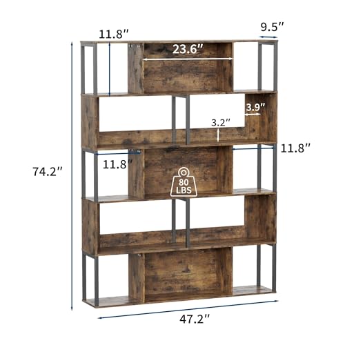 Garvee 5-Tier Bookshelf, Tall Geometric Bookcase, Modern Room Divider & Display Shelf with Anti-Tipping Devices, Mid Century Bookshelf for Living Room, Home Office | Display Shelf with Anti-Tipping Devices, Mid Century Bookshelf for Living Room, Home Offi
