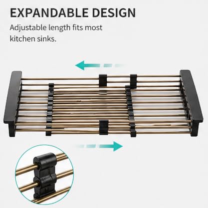 Gold Expandable Dish Drying Rack Over the Sink, Adjustable Stainless Steel Sink Drying Rack for Plates, Bowls & Utensils, Space-Saving Kitchen Counter Drainer (14-24 in) - color: Golden 14-24 in