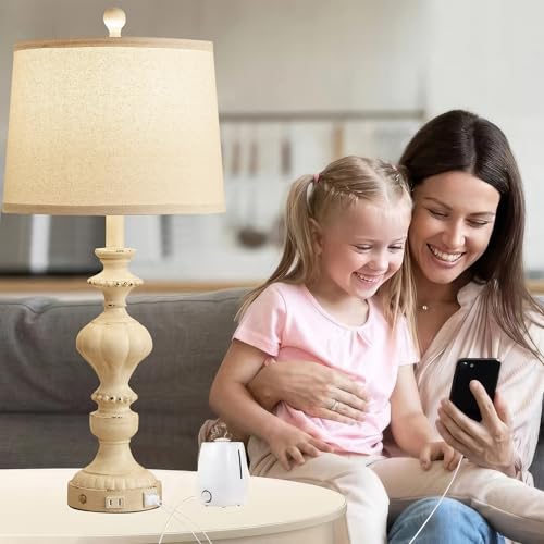 SAIWEYA 27.5" Farmhouse Table Lamps Set of 2, 3 Way Dimmable Touch Lamps | Touch Control, Dimmable, USB C+A Ports & AC Outlet, Bulbs Included, Bedside Nightstand Lamp for Living Room, Bedroom - color: Beige