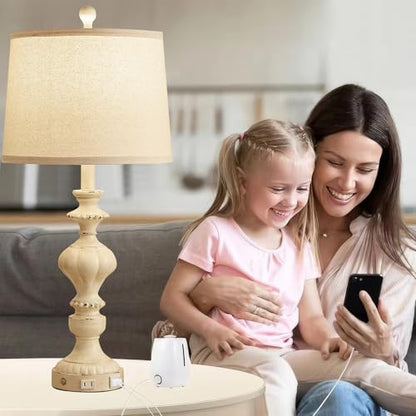 SAIWEYA 27.5" Farmhouse Table Lamps Set of 2, 3 Way Dimmable Touch Lamps | Touch Control, Dimmable, USB C+A Ports & AC Outlet, Bulbs Included, Bedside Nightstand Lamp for Living Room, Bedroom - color: Beige