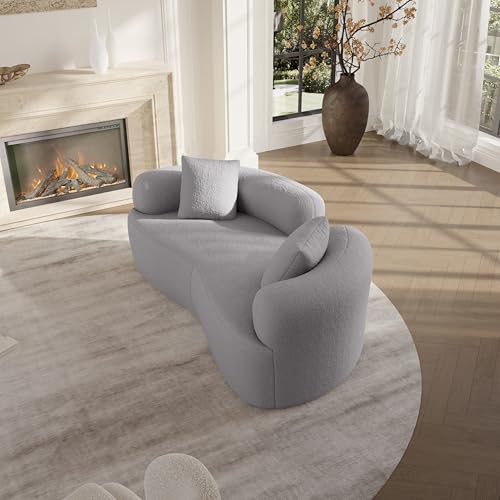 66.93 Inch Curved Loveseat Sofa with High - Density Foam Cushion, Full Compression Modular 2-Seater Couch, No Assembly Required, for Small Spaces & Living Room, Pearl Grey - color: Pearl Grey, size: 66.93 inches Mini Version