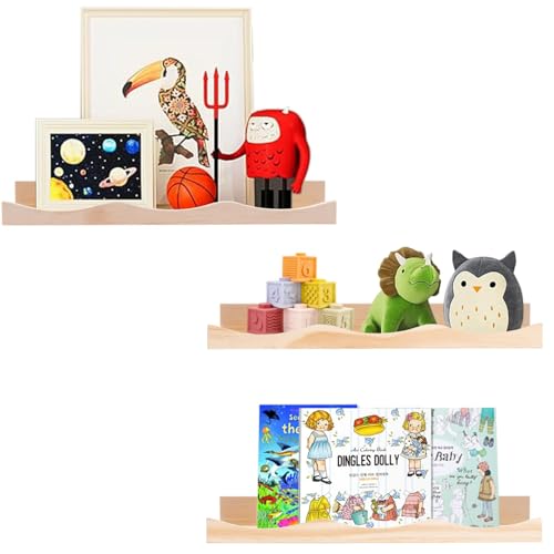 AZSKY Floating Bookshelf for Kids, Cloud Picture Ledge Shelf - Natural 15.7 Inches, Nursery Book Shelves Set of 3, Floating Shelves Baby & Toddler Room Decor - color: Natural, size: 16Inch